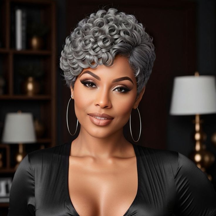 Human Hair Grey Wigs for Older Ladies