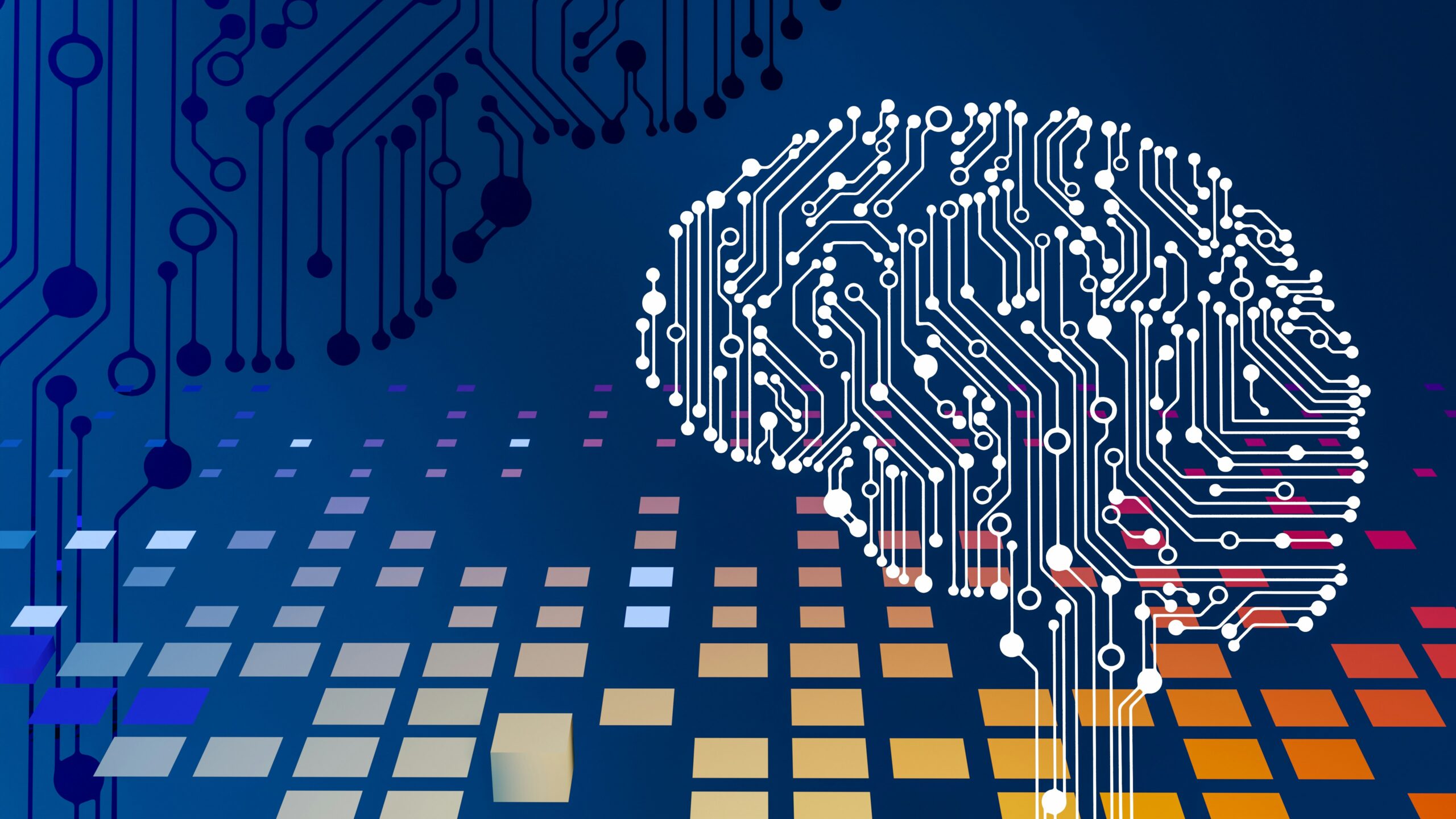 Digital brain made of circuit lines representing AI redefining human potential through technology
